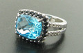 9ct Blue Topaz And Black Diamond Ring
