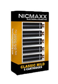 NicmaxxOnline offering Five Pack of NICMAXX Classic Mild  *PG Electronic Cigarette Cartridges

The Classic Mild is a full flavor premium rechargeable electronic cigarette with the look, feel, flavor and nicotine delivery of a traditional Light, filtered, full flavored, Cigarette, but without the tobacco smoke. Instead it emits a flavorful but odorless vapor. It provides everything you like about smoking without the things you don't. No tobacco smoke or cigarette smell.