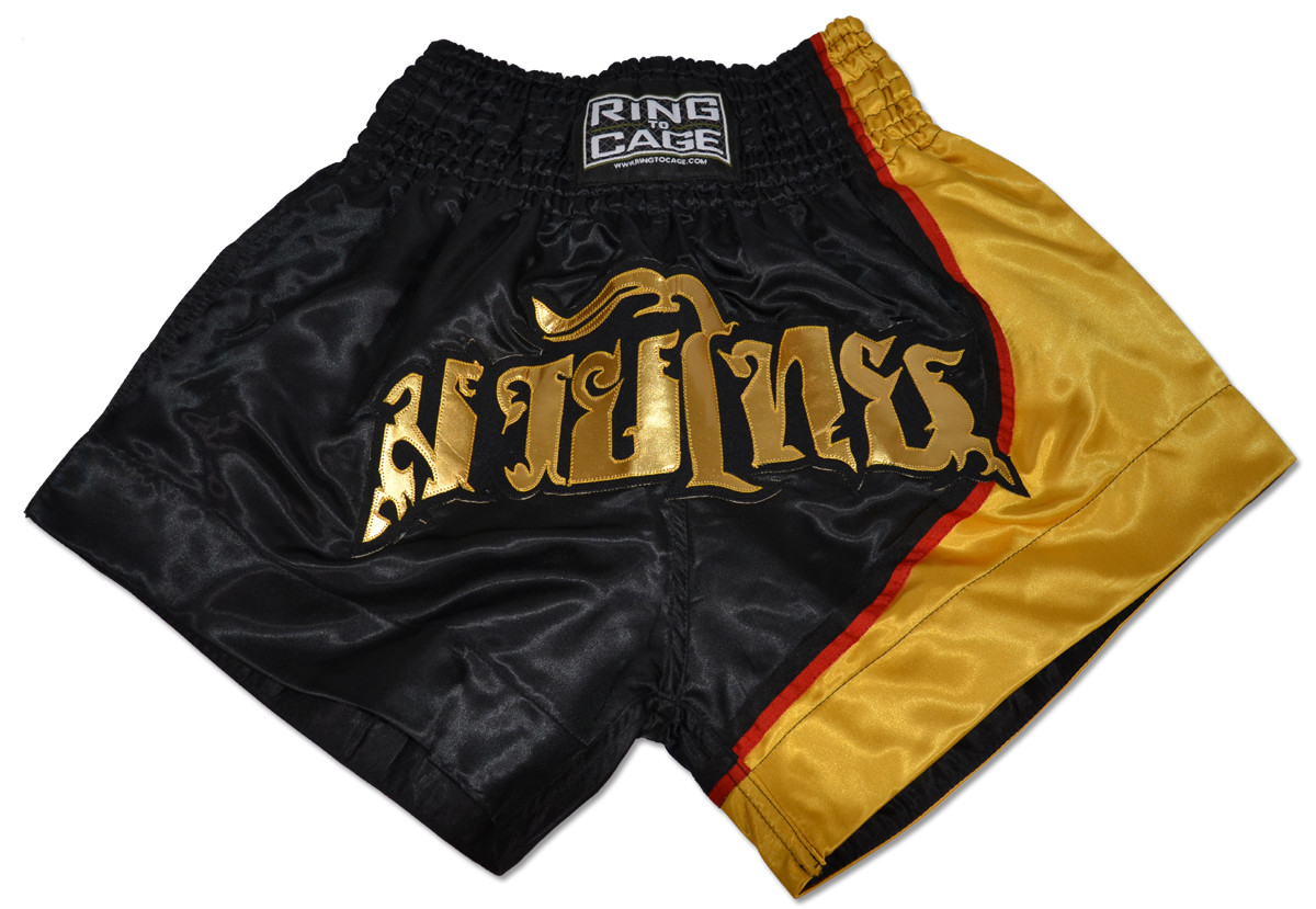 Thai Kick Boxing Shorts Black & with Yellow  MUAY in Black & Yellow RAAKS 