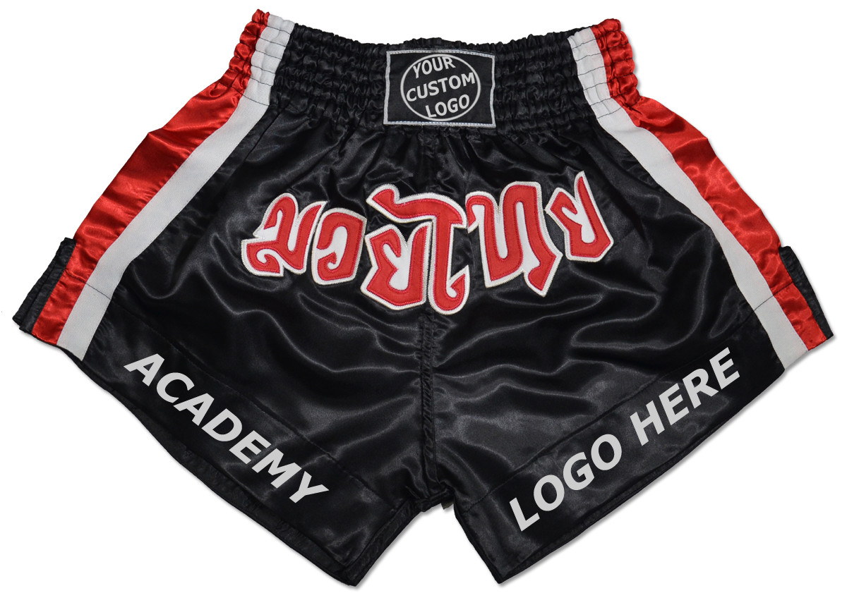 SHORTS MUAY THAI BOXING SATIN FIGHTER MMA MULTI COLOR RED AND BLACK SIZE L NEW 