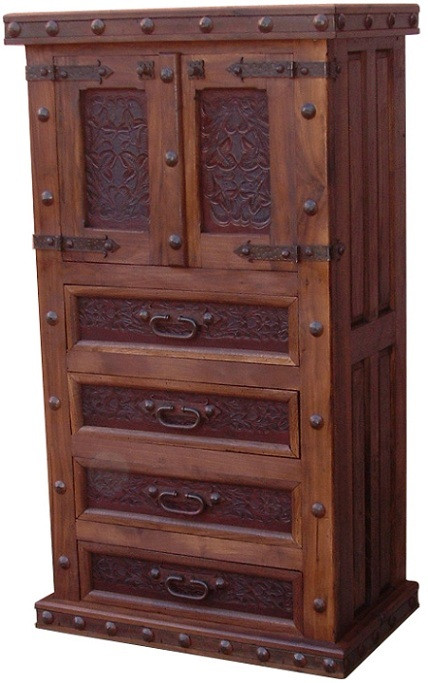 Tall Two Door Dresser W Tooled Leather Pueblo Viejo Imports