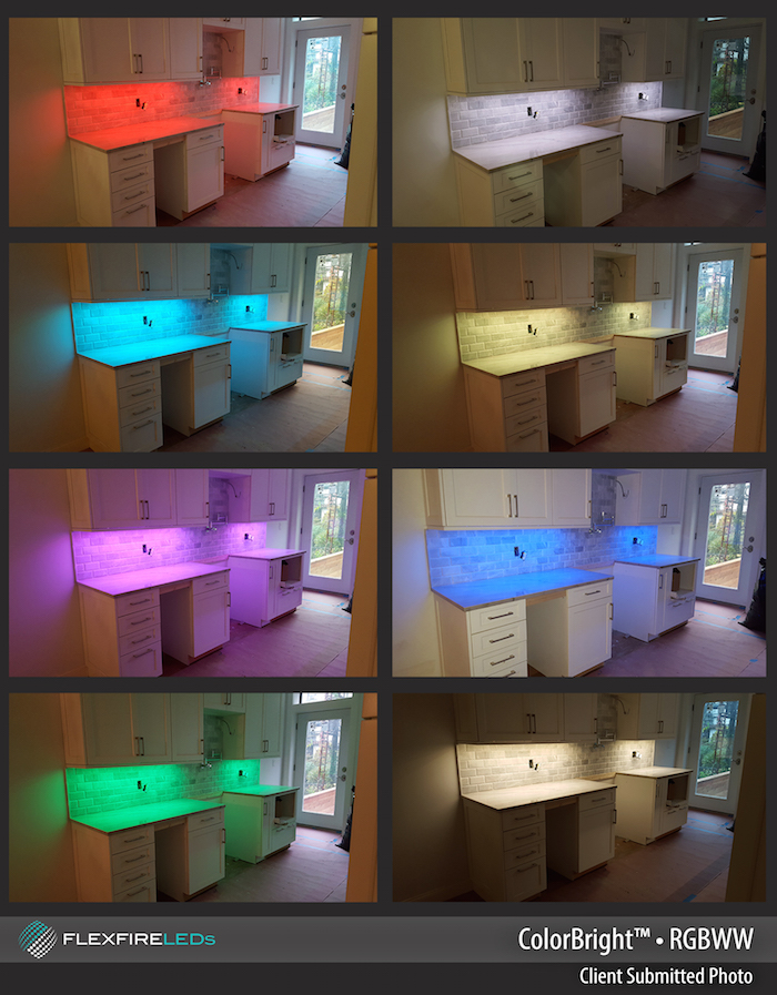 Color changing LED strip light RGB + W RGBW example