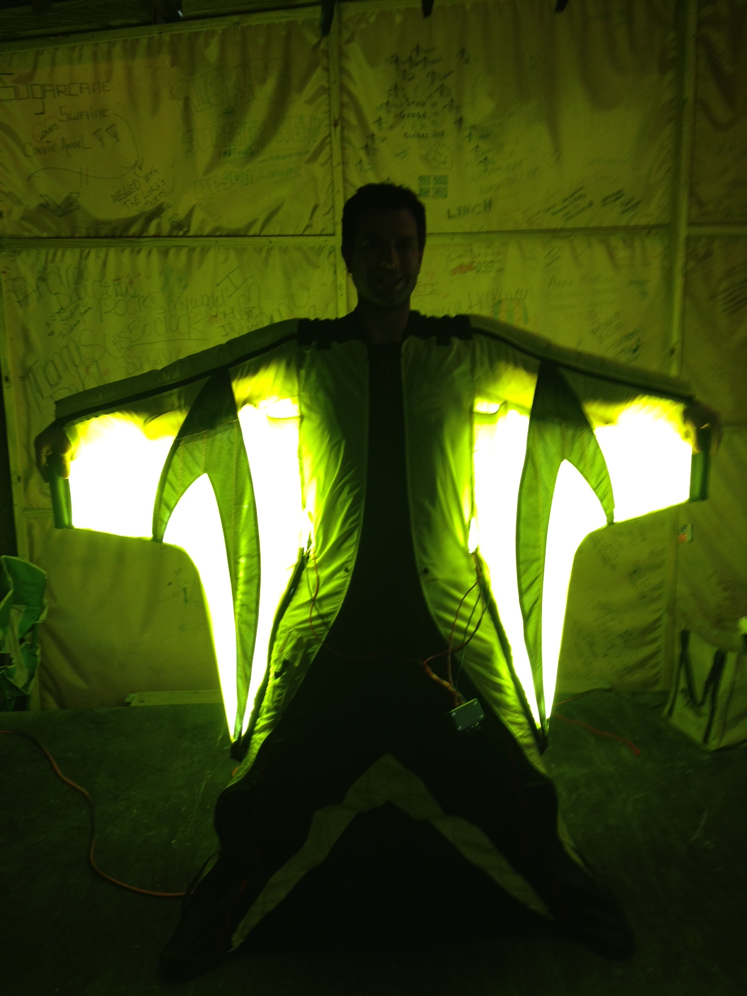 Basejump wingsuit with LEDs