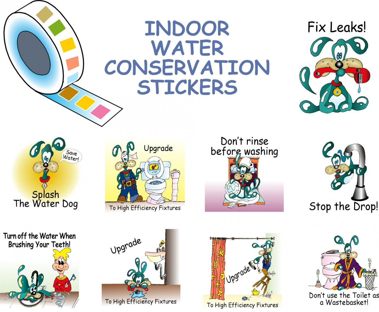 Roll of Colorful Stickers with indoor water saving message, Educational  Learning Tools