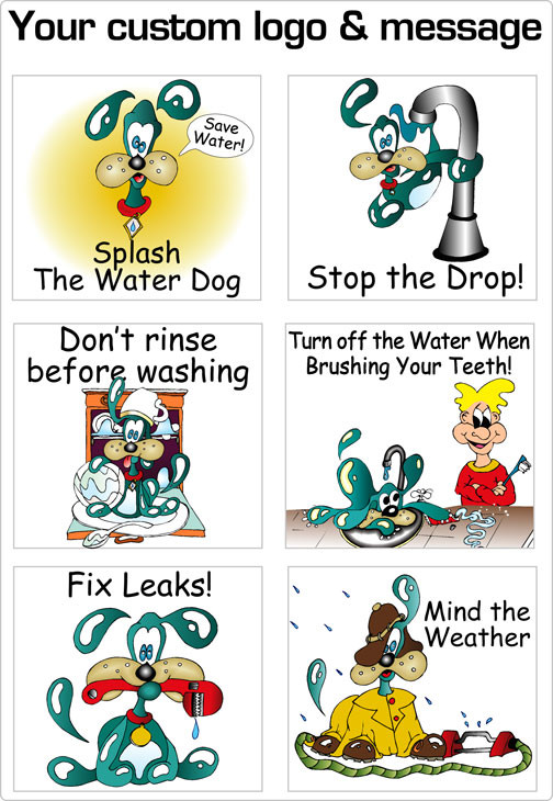 Colorful Stickers on a sheet with water saving message