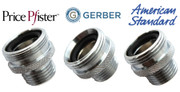 An adapter for converting gerber brand shower arms to standard 1/2 inch male pipe threads.