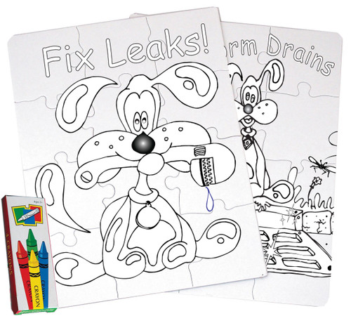 Coloring puzzles, featuring Splash the water dog! Great gift idea and fun educational activity for kids. Learn about water conservation. 