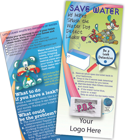 Kids leak detecting tablets on a card custom instructions help water dog find toilet leaks dye-tab