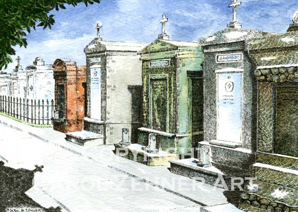 New Orleans Cemetery Watercolor Art