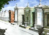 New Orleans Cemetery Watercolor Lithograph