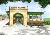 French Market Watercolor Lithograph