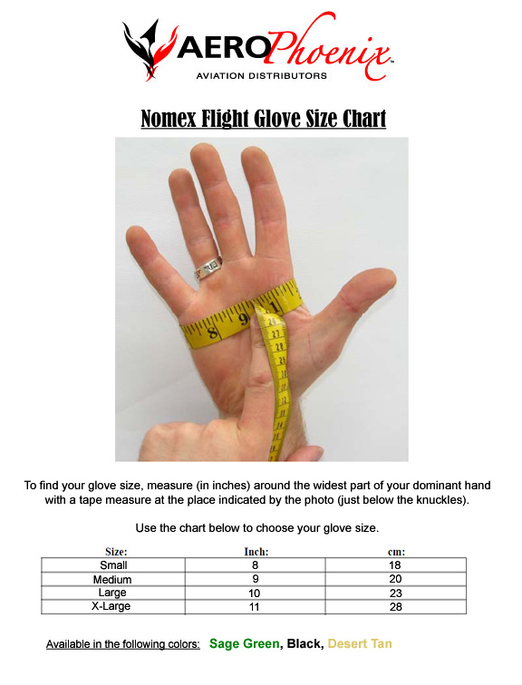 Nomex Flight Glove Sizing Chart