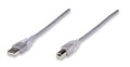 3' USB 2.0 Type A Male to Type B Male Cable, Translucent Silver