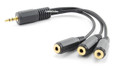 9 inch 3.5mm (1/8") Male to 3x Female Stereo Splitter Audio Cable, Gold-Plated
