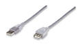 1 Foot USB 2.0 A Male to A Female Extension Cable, Translucent Silver, Manhattan 374583