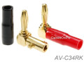 1-Pair Gold Plated Right-Angle Screw-Type Banana Plugs w/Plastic Boots, AV-C34RK