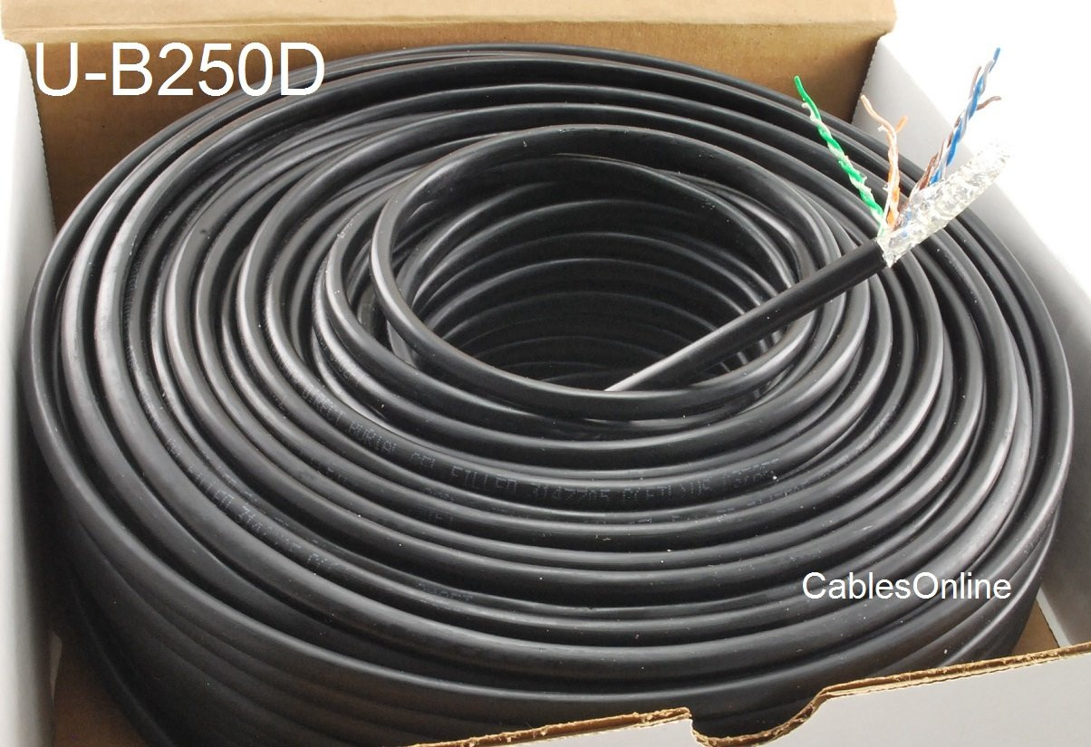 Black CablesOnline 250ft CAT5e 100% Pure Copper RJ45 350Mhz UTP Solid Ethernet Cable Spool U-B250K