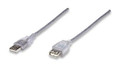 10' USB 2.0 Type A Male to Type A Female Extension Cable, Translucent Silver, Manhattan 340496