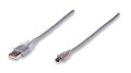 15' USB 2.0 A Male to Mini-B 5-Pin Male Shielded Cable, Translucent Silver, Manhattan 340489