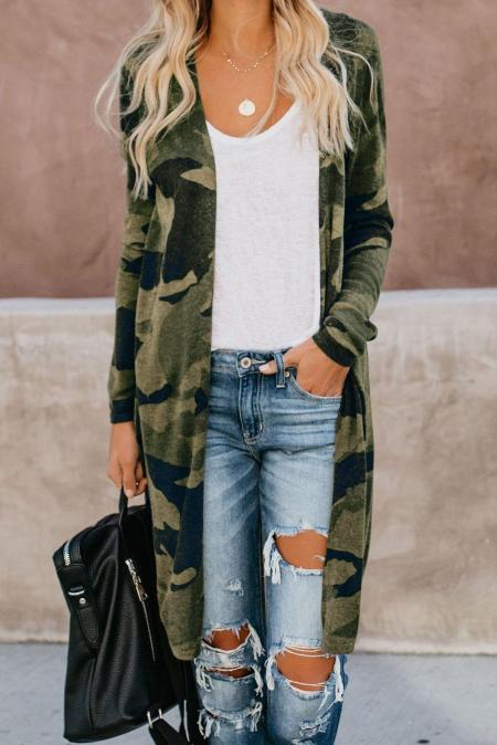 long camo cardigan sweater