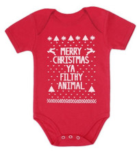 Funny baby Christmas onesie - Merry Christmas ya filthy animal - all sizes.