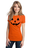 Ladies Jack O Latern Pumpkin T Shirt