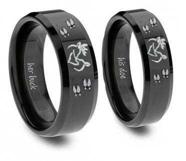 His And Hers Buck And Doe Black Tungsten Ring Set