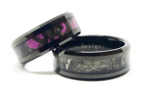 Pink Camo and Regular Camo black band ring set for couples