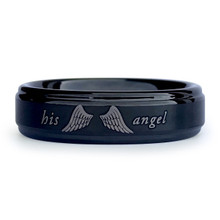 His Angel Ring In Black Tungsten. 
