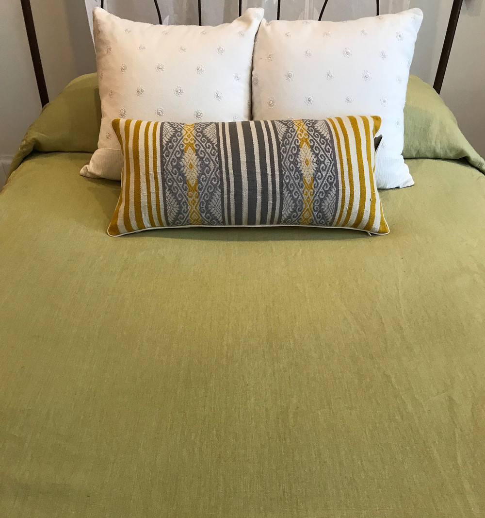 Handstitched Linen Coverlet Citron Queen Or King 100 X 100