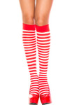 Music Legs Opaque Stripe Knee High Red-White One Size
