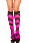 Music Legs Opaque Stripe Knee High Black-Hot Pink One Size