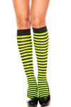 Music Legs Opaque Stripe Knee High Black-Neon Green One Size