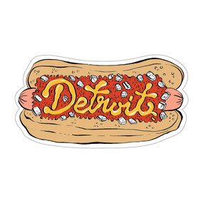 detroit coney dog vinyl sticker, coney island, hot dog, detroit 