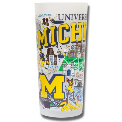 university of michigan glass, frosted, wolverines