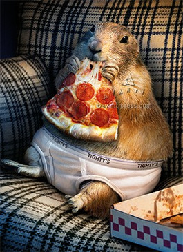 gopher in underpants and pizza birthday card