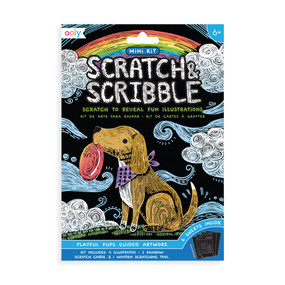 mini scratch & scribble art kit: playful pups, front