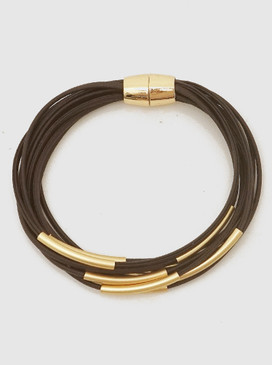 multi strand metal tube clasp bracelet gold brown