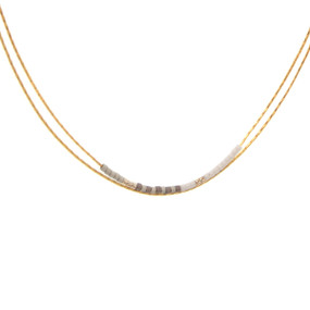 gold & white double row necklace with beads is simple and elegant and will go with every outfit. 16 plus 3″ extension 