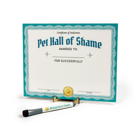 Pet Hall of Shame, dogs, cats, kit, certificate, easel, dry erase