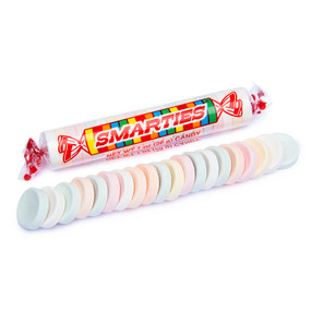 Smarties, giant, jumbo, candy, each tablet measures a full 3/4 of an inch in diameter