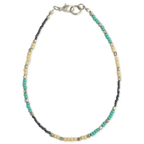 block bead anklet, cream, hematite, turquoise and silver accent. 
Handmade in India.  Measures 9-10" long