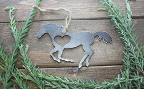 horse running raw steel ornament