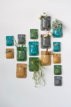 terra cotta wall planter color, grey, mustard, olive, blue wall display