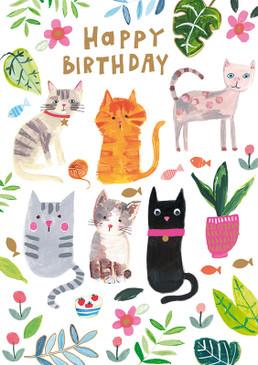 cats and plants birthday card