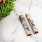 blue and cream vintage floral bar earrings