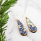 blue and cream vintage floral teardrop earrings