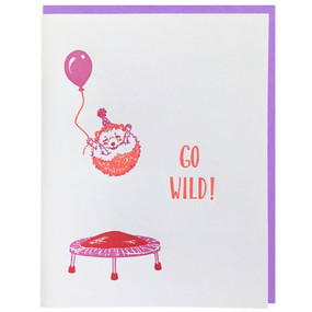 hedgehog on trampoline birthday greeting card