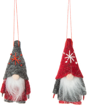 felt gnome ornament, grey and red