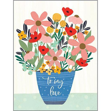 blue pot of flowers anniversary card